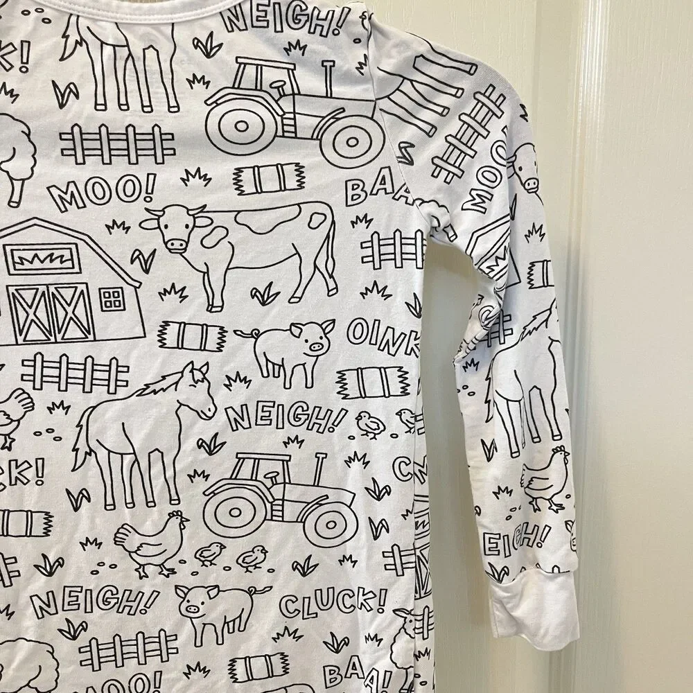 Caden Lane Color Me Pajamas Farm Animals 2-Pc Bamboo Set Kids Size 7/8